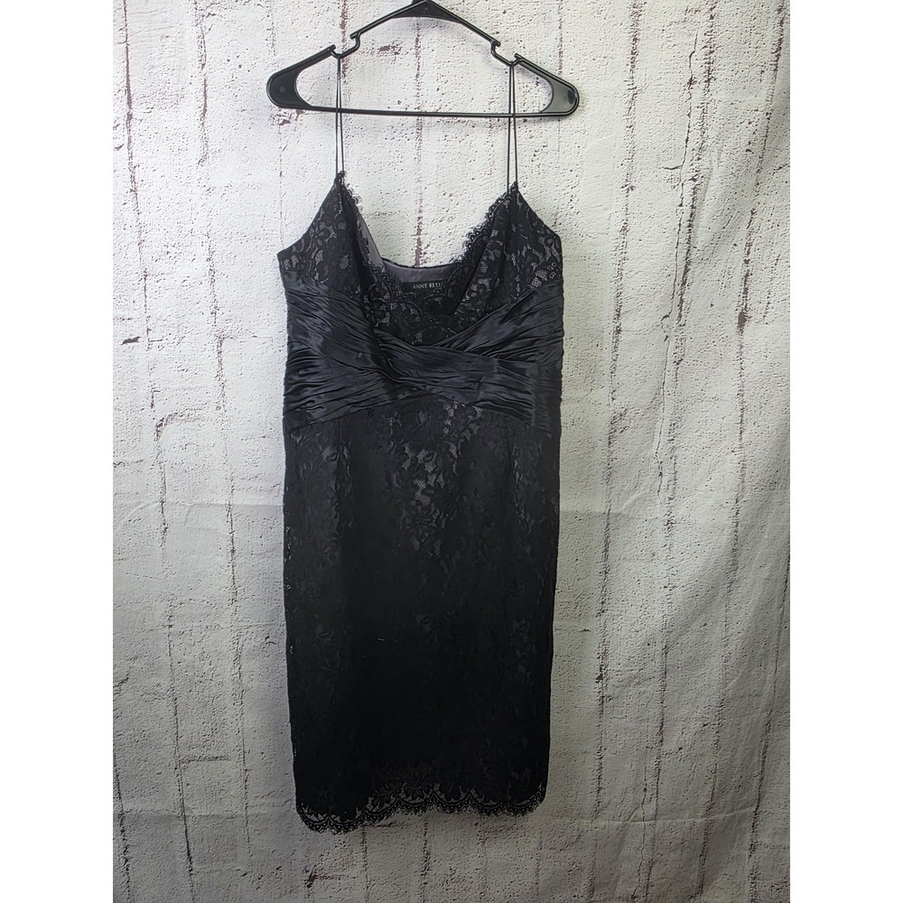 Anne Klein Black Lace Spaghetti Strap Sheath Dress Silk Satin Waist Sz 16 - Picture 3 of 13